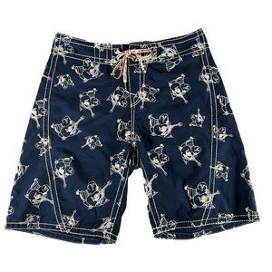 True Religion Mens 34 Double Stitch Blue Signature Print Surf Swimwear